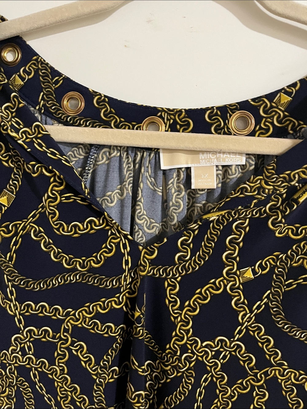 Michael Kors Navy and Gold Chain-Print High-Low Skirt - Picture 5 of 8